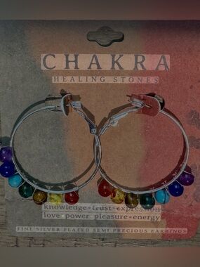NWT Chakra Healing Stone Hoop Earrings